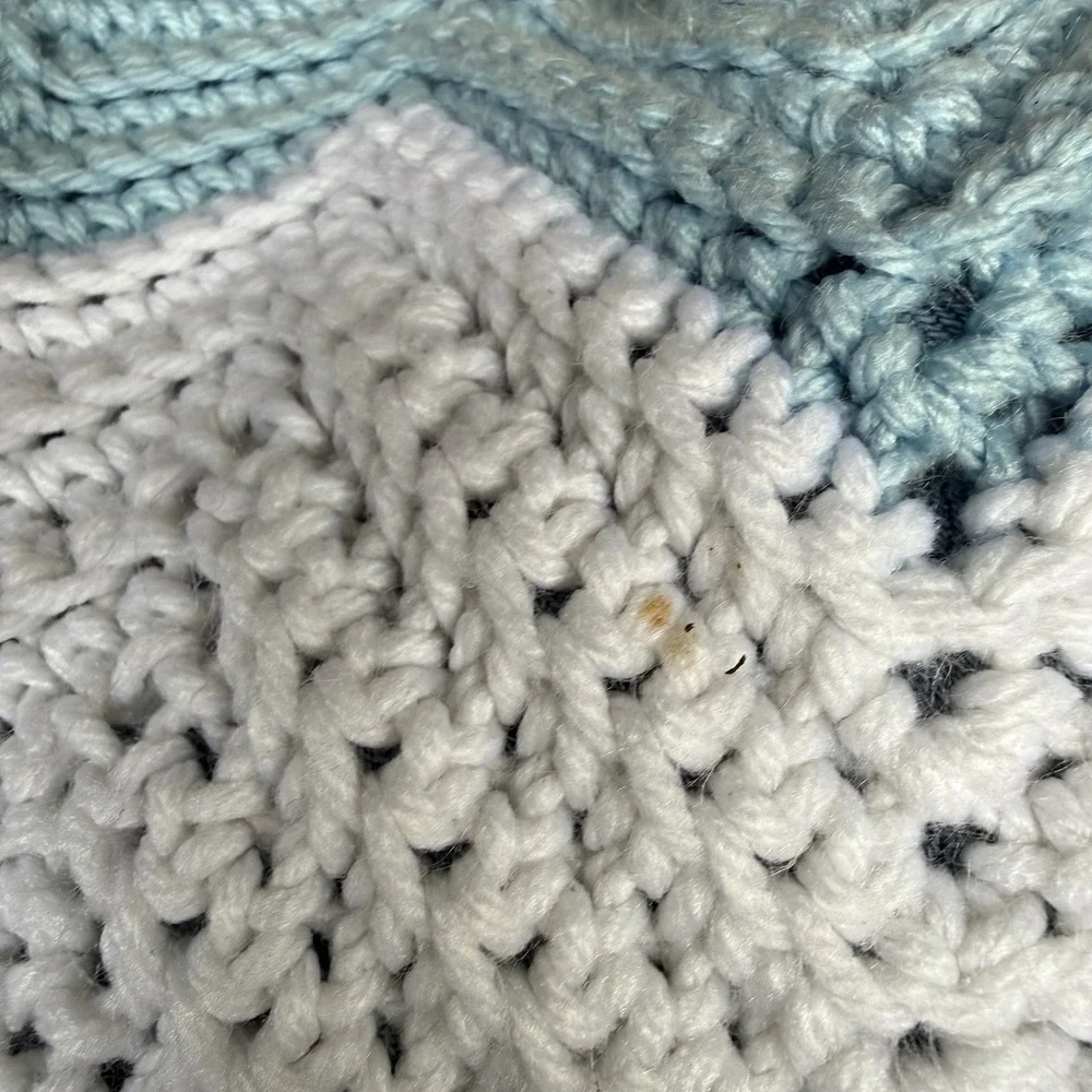 Handmade Crochet Chevron Ripple Afghan 59.5x36.25 Light Blue White Throw Blanket